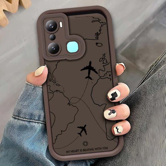 Infinix Hot 20i - Brown - Airplane Route Design - ONation Step Up Series - HQ Liquid Silicone Soft Case (Fast Delivery)
