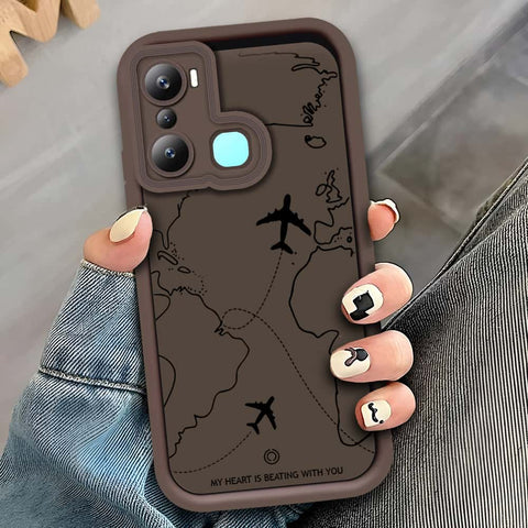 Infinix Hot 20i - Brown - Airplane Route Design - ONation Step Up Series - HQ Liquid Silicone Soft Case (Fast Delivery)
