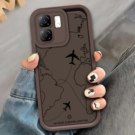 Infinix Hot 50i - Brown - Airplane Route Design - ONation Step Up Series - HQ Liquid Silicone Soft Case