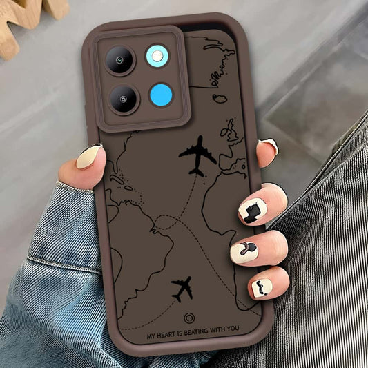 Tecno Pop 7 - Brown - Airplane Route Design - ONation Step Up Series - HQ Liquid Silicone Soft Case