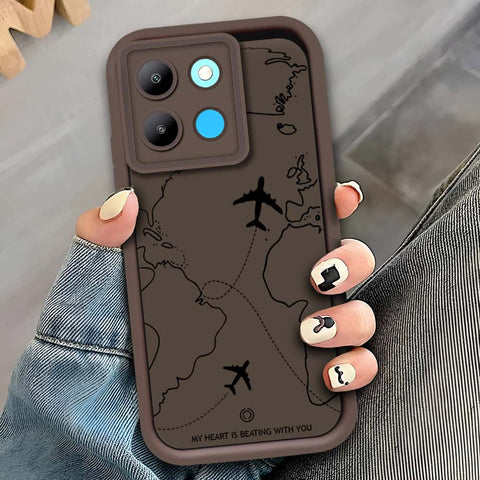 Infinix Smart 7 Plus - Brown - Airplane Route Design - ONation Step Up Series - HQ Liquid Silicone Soft Case