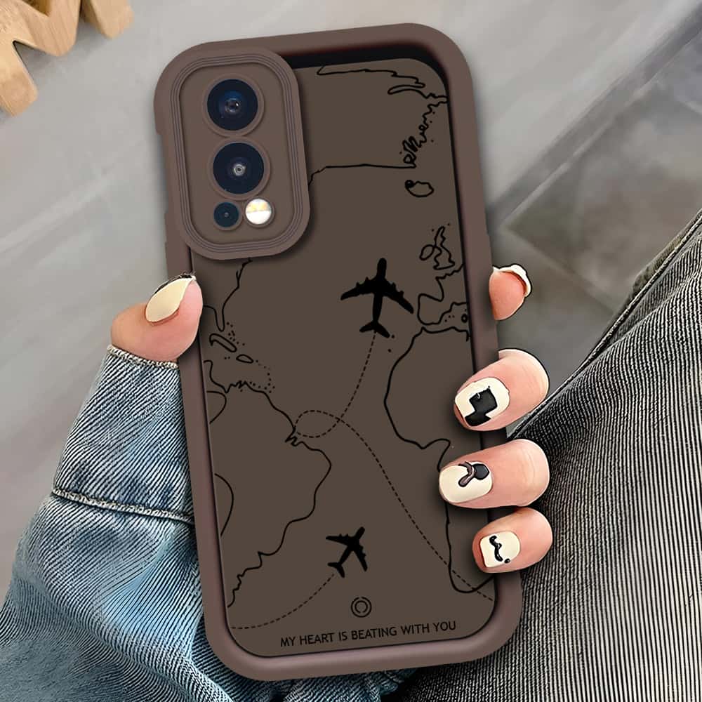 OnePlus Nord 2 - Brown - Airplane Route Design - ONation Step Up Series - HQ Liquid Silicone Soft Case