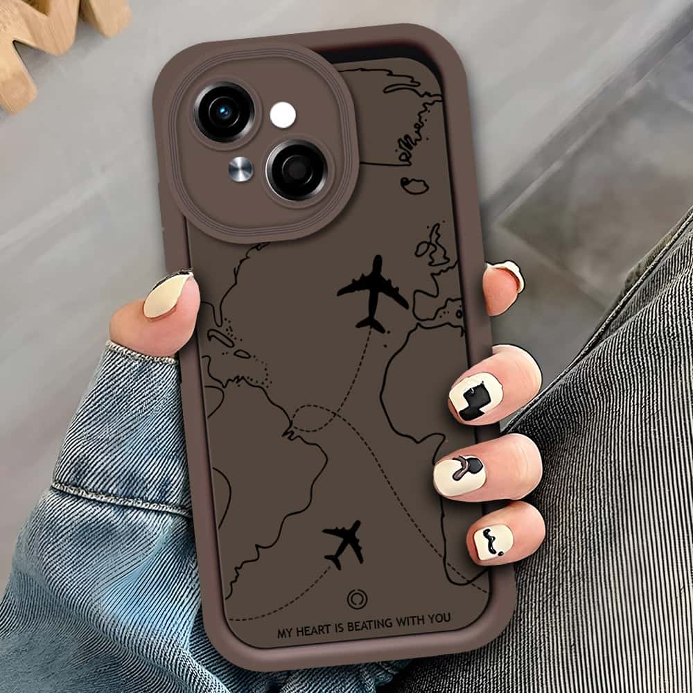 Tecno Pop 9 - Brown - Airplane Route Design - ONation Step Up Series - HQ Liquid Silicone Soft Case