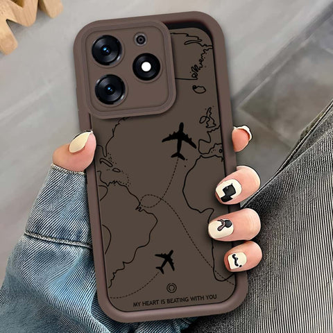 Tecno Spark 10 Pro - Brown - Airplane Route Design - ONation Step Up Series - HQ Liquid Silicone Soft Case