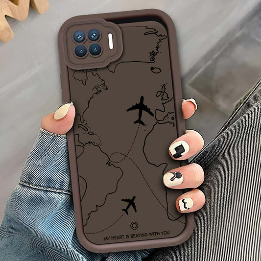 Oppo F17 - Brown - Airplane Route Design - ONation Step Up Series - HQ Liquid Silicone Soft Case