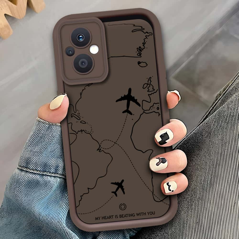 Oppo Reno7 Z 5G - Brown - Airplane Route Design - ONation Step Up Series - HQ Liquid Silicone Soft Case