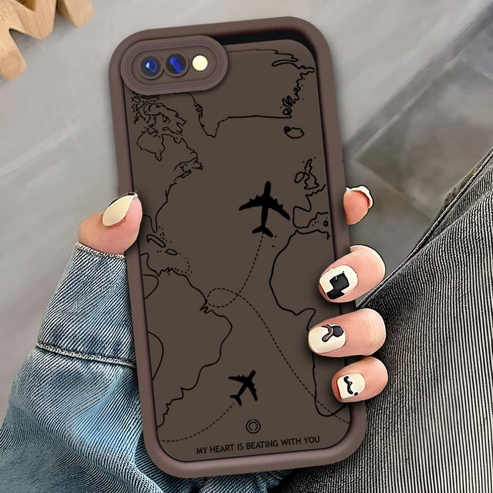 Oppo A3s - Brown - Airplane Route Design - ONation Step Up Series - HQ Liquid Silicone Soft Case