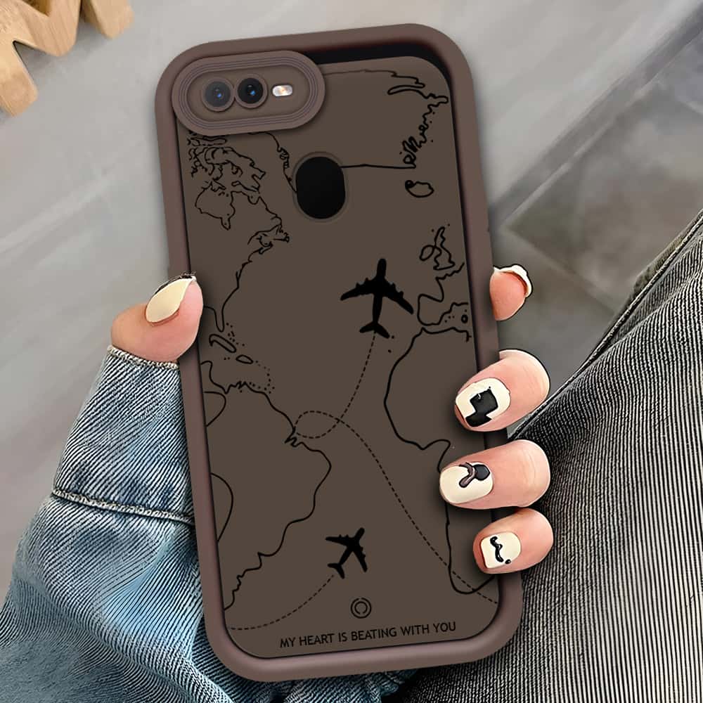 Oppo A12s - Brown - Airplane Route Design - ONation Step Up Series - HQ Liquid Silicone Soft Case