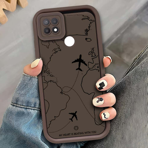 Oppo A15 - Brown - Airplane Route Design - ONation Step Up Series - HQ Liquid Silicone Soft Case