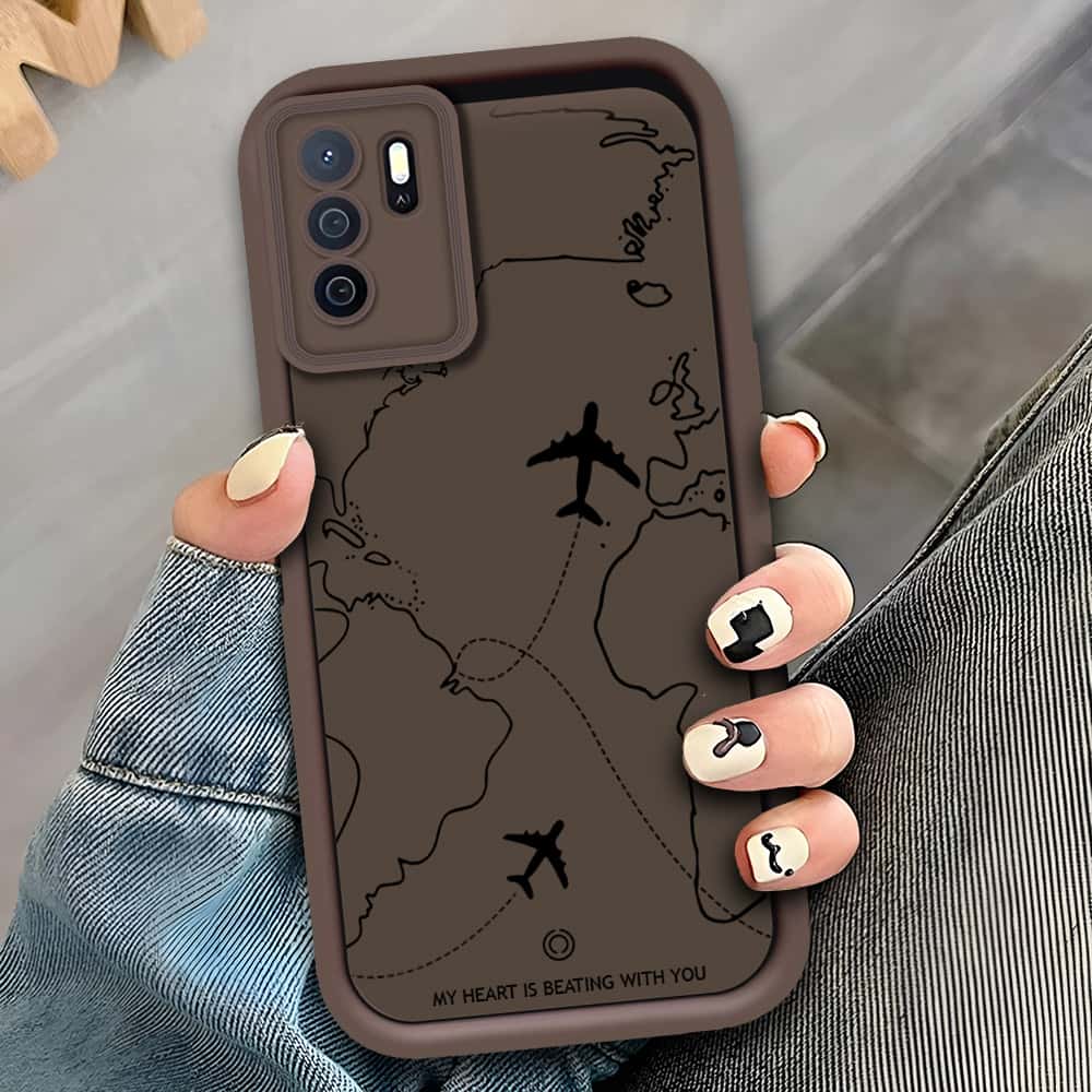 Oppo A54s - Brown - Airplane Route Design - ONation Step Up Series - HQ Liquid Silicone Soft Case