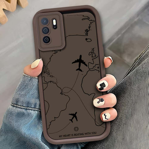 Oppo A54s - Brown - Airplane Route Design - ONation Step Up Series - HQ Liquid Silicone Soft Case