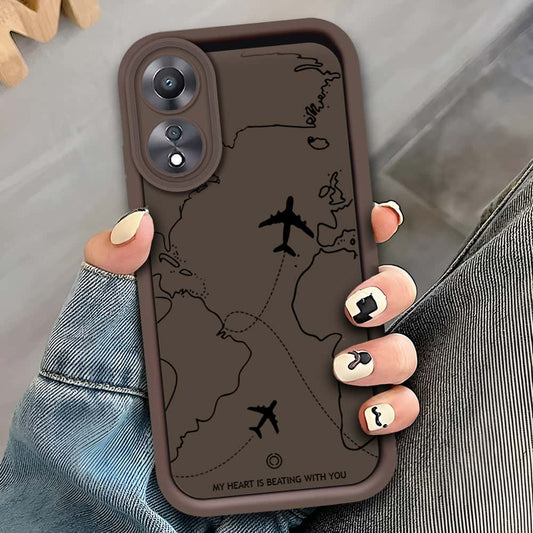 Oppo A78 4G - Brown - Airplane Route Design - ONation Step Up Series - HQ Liquid Silicone Soft Case