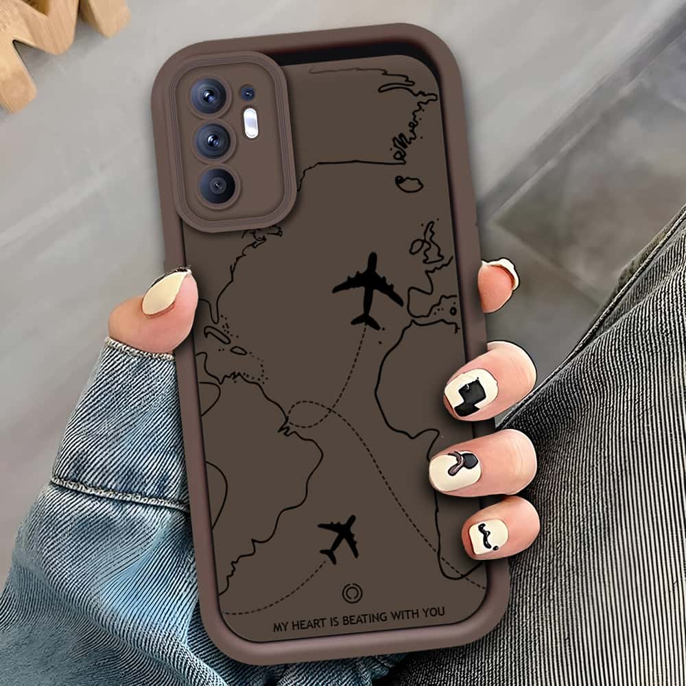 Oppo Reno 6 4G - Brown - Airplane Route Design - ONation Step Up Series - HQ Liquid Silicone Soft Case