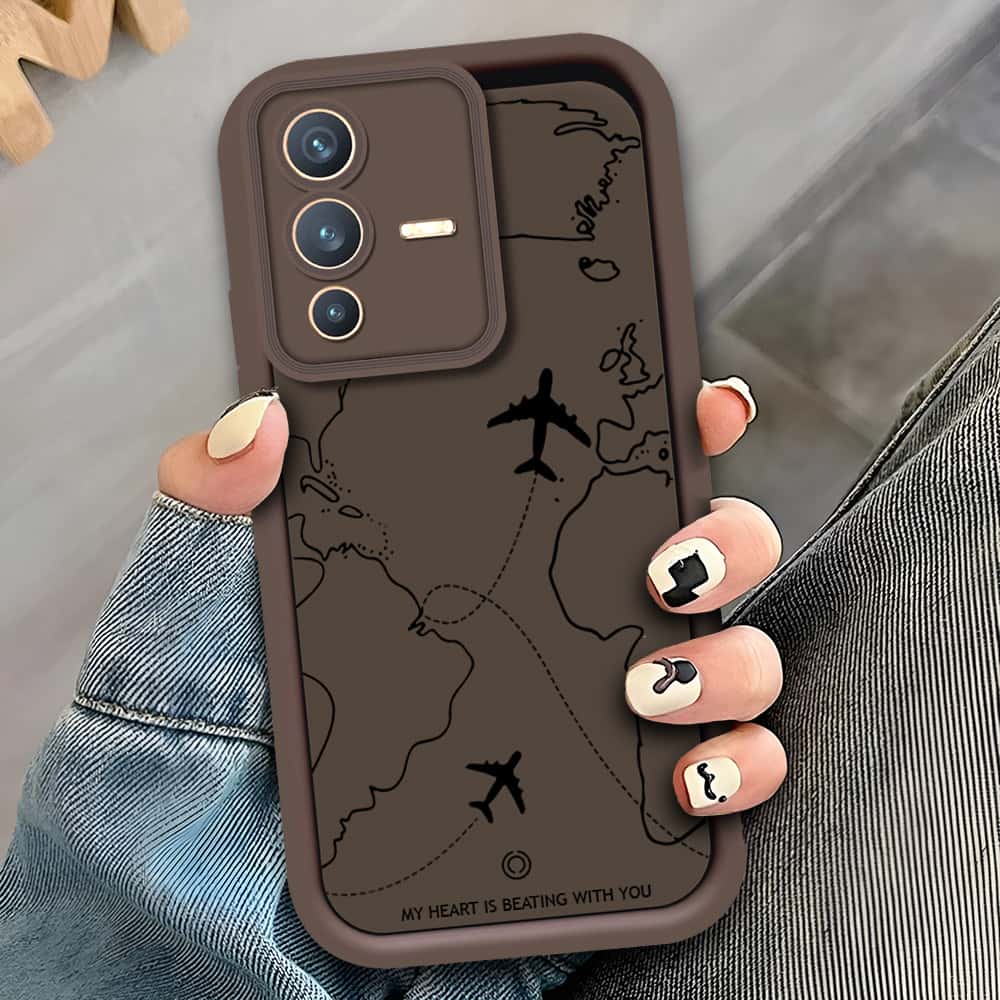 Vivo V23 5G - Brown - Airplane Route Design - ONation Step Up Series - HQ Liquid Silicone Soft Case
