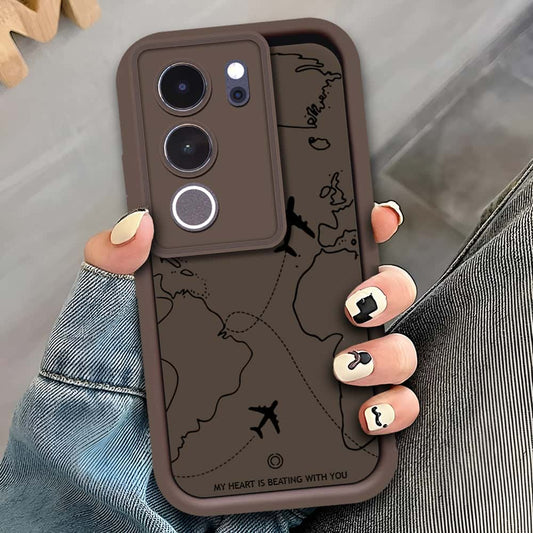 Vivo V29 Pro - Brown - Airplane Route Design - ONation Step Up Series - HQ Liquid Silicone Soft Case