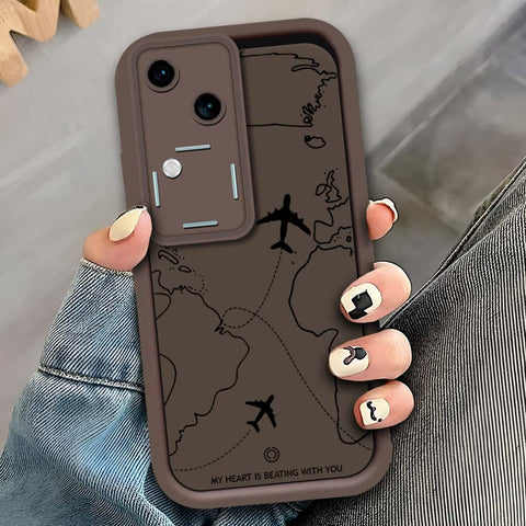 Vivo V30 - Brown - Airplane Route Design - ONation Step Up Series - HQ Liquid Silicone Soft Case