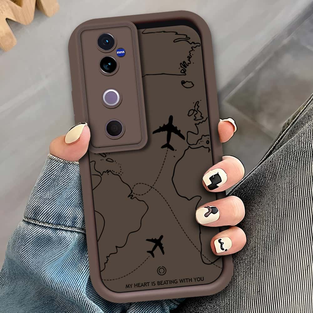 Vivo V40 Pro - Brown - Airplane Route Design - ONation Step Up Series - HQ Liquid Silicone Soft Case