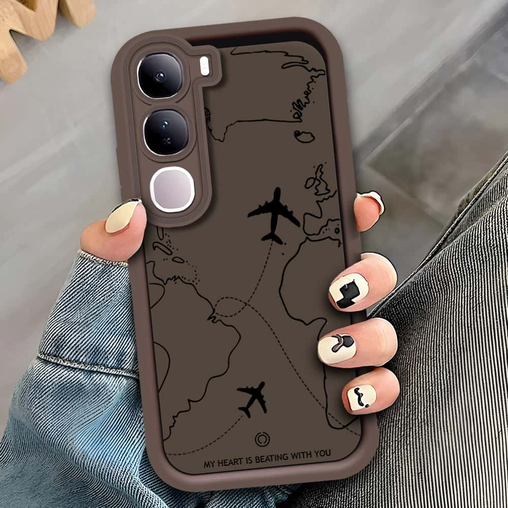 Vivo Y300 - Brown - Airplane Route Design - ONation Step Up Series - HQ Liquid Silicone Soft Case