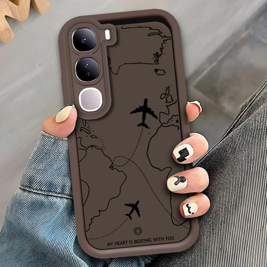 Vivo Y200 (2025) - Brown - Airplane Route Design - ONation Step Up Series - HQ Liquid Silicone Soft Case