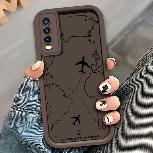 Vivo Y20t - Brown - Airplane Route Design - ONation Step Up Series - HQ Liquid Silicone Soft Case