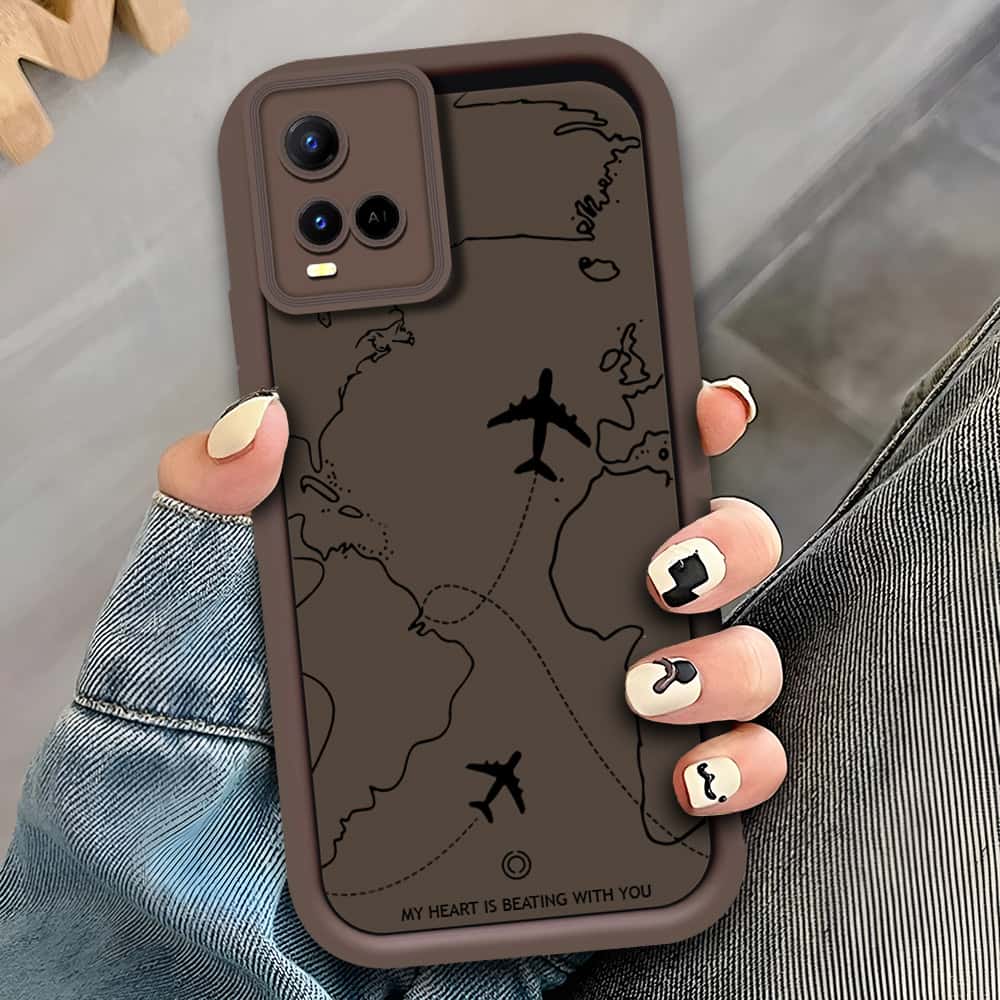 Vivo Y21G - Brown - Airplane Route Design - ONation Step Up Series - HQ Liquid Silicone Soft Case