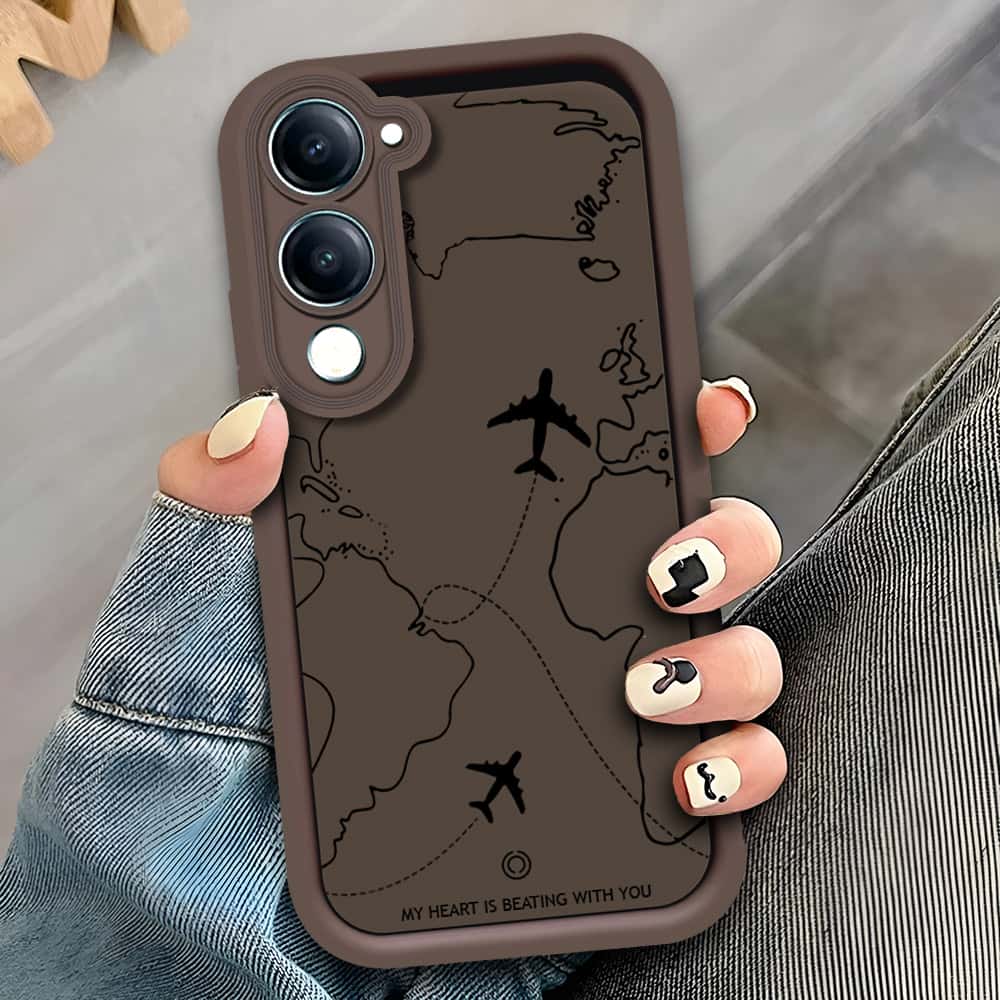 Vivo Y29s - Brown - Airplane Route Design - ONation Step Up Series - HQ Liquid Silicone Soft Case