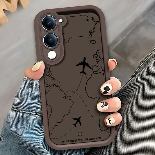 Vivo Y29s - Brown - Airplane Route Design - ONation Step Up Series - HQ Liquid Silicone Soft Case