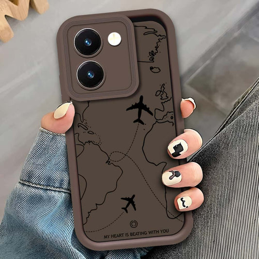 Vivo Y27s - Brown - Airplane Route Design - ONation Step Up Series - HQ Liquid Silicone Soft Case