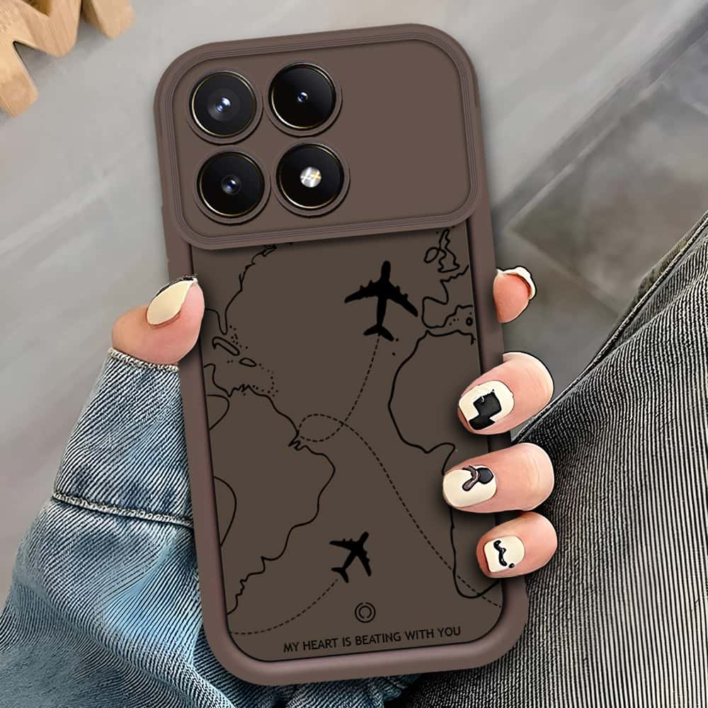 Xiaomi Redmi K70 Pro - Brown - Airplane Route Design - ONation Step Up Series - HQ Liquid Silicone Soft Case