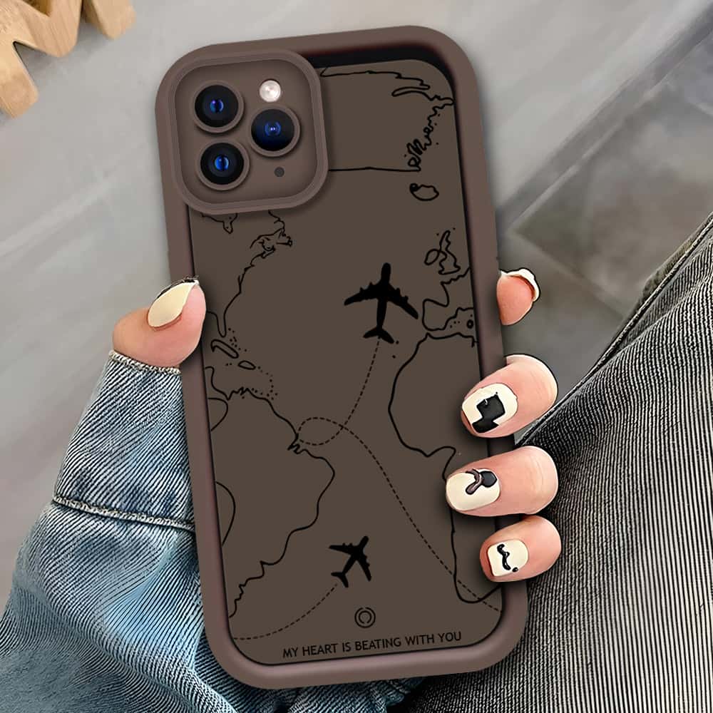 iPhone 11 Pro - Brown - Airplane Route Design - ONation Step Up Series - HQ Liquid Silicone Soft Case