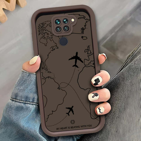 Xiaomi Redmi Note 9   - Brown - Airplane Route Design - ONation Step Up Series - HQ Liquid Silicone Soft Case
