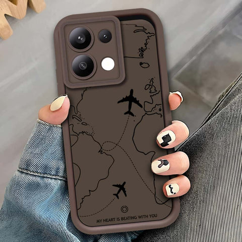 Xiaomi Redmi Note 13 - Brown - Airplane Route Design - ONation Step Up Series - HQ Liquid Silicone Soft Case