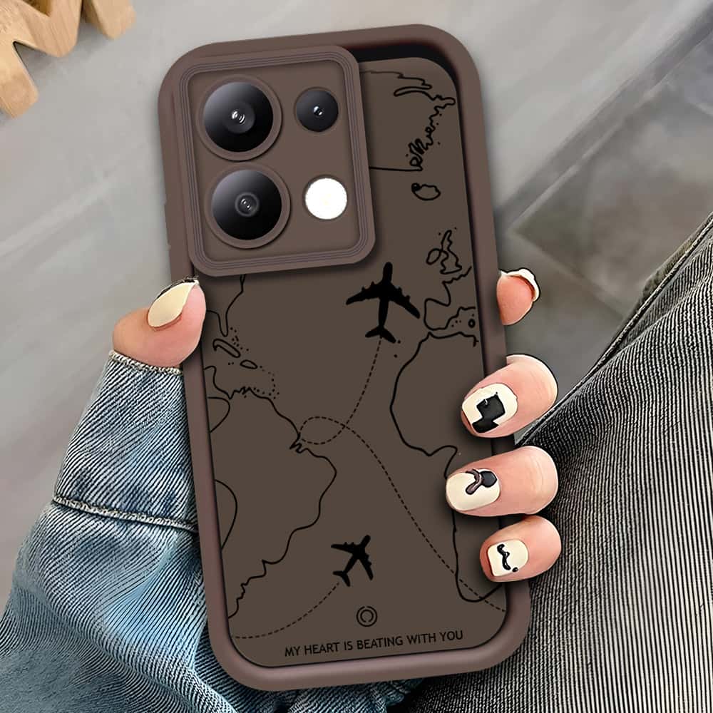 Xiaomi Poco M6 Pro 4G - Brown - Airplane Route Design - ONation Step Up Series - HQ Liquid Silicone Soft Case (Fast Delievery)
