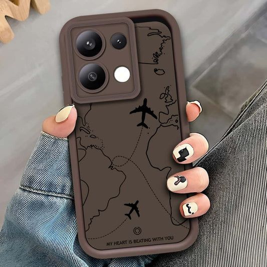 Xiaomi Poco M6 Pro 4G - Brown - Airplane Route Design - ONation Step Up Series - HQ Liquid Silicone Soft Case (Fast Delievery)