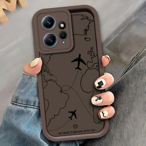 Xiaomi Redmi Note 12 4G - Brown - Airplane Route Design - ONation Step Up Series - HQ Liquid Silicone Soft Case