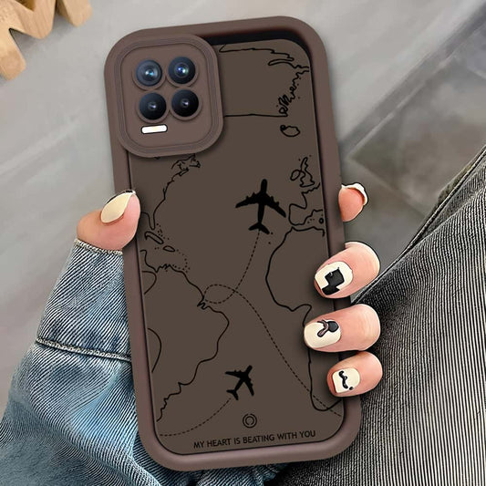 Realme 8 - Brown - Airplane Route Design - ONation Step Up Series - HQ Liquid Silicone Soft Case