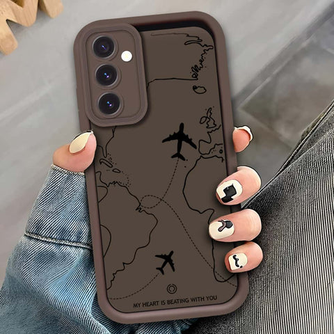 Samsung Galaxy S24 FE - Brown - Airplane Route Design - ONation Step Up Series - HQ Liquid Silicone Soft Case