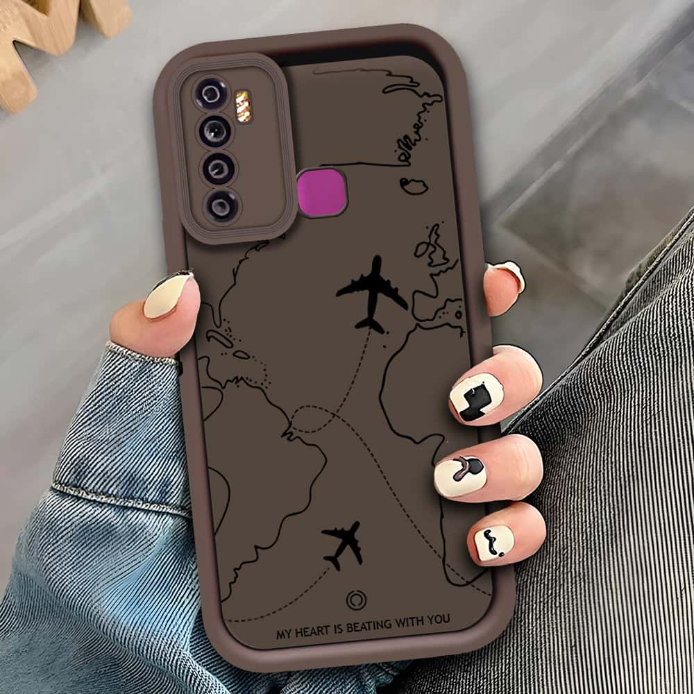 Tecno Camon 15 - Brown - Airplane Route Design - ONation Step Up Series - HQ Liquid Silicone Soft Case