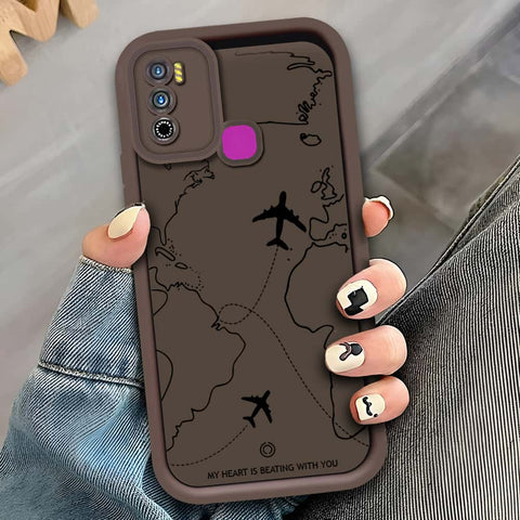 Infinix Hot 9 Play - Brown - Airplane Route Design - ONation Step Up Series - HQ Liquid Silicone Soft Case