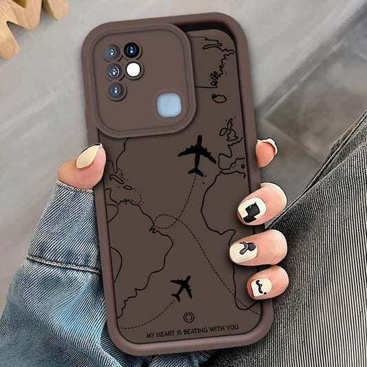 Infinix Hot 10 - Brown - Airplane Route Design - ONation Step Up Series - HQ Liquid Silicone Soft Case