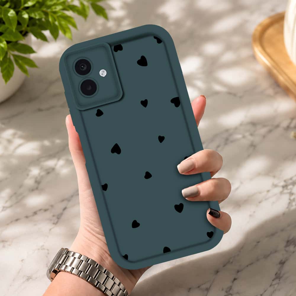 Samsung Galaxy M07 - Dark Green - Classic Heart Print - ONation Step Up Series - HQ Liquid Silicone Soft Case