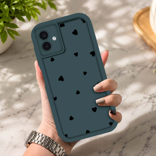 Samsung Galaxy M07  - Dark Green - Classic Heart Print - ONation Step Up Series - HQ Liquid Silicone Soft Case
