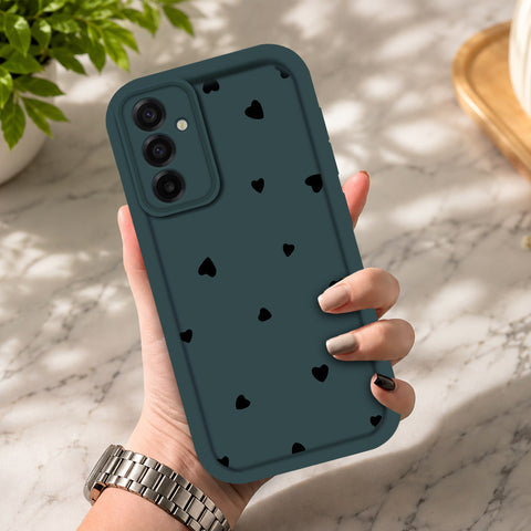 Samsung Galaxy F17  - Dark Green - Classic Heart Print - ONation Step Up Series - HQ Liquid Silicone Soft Case
