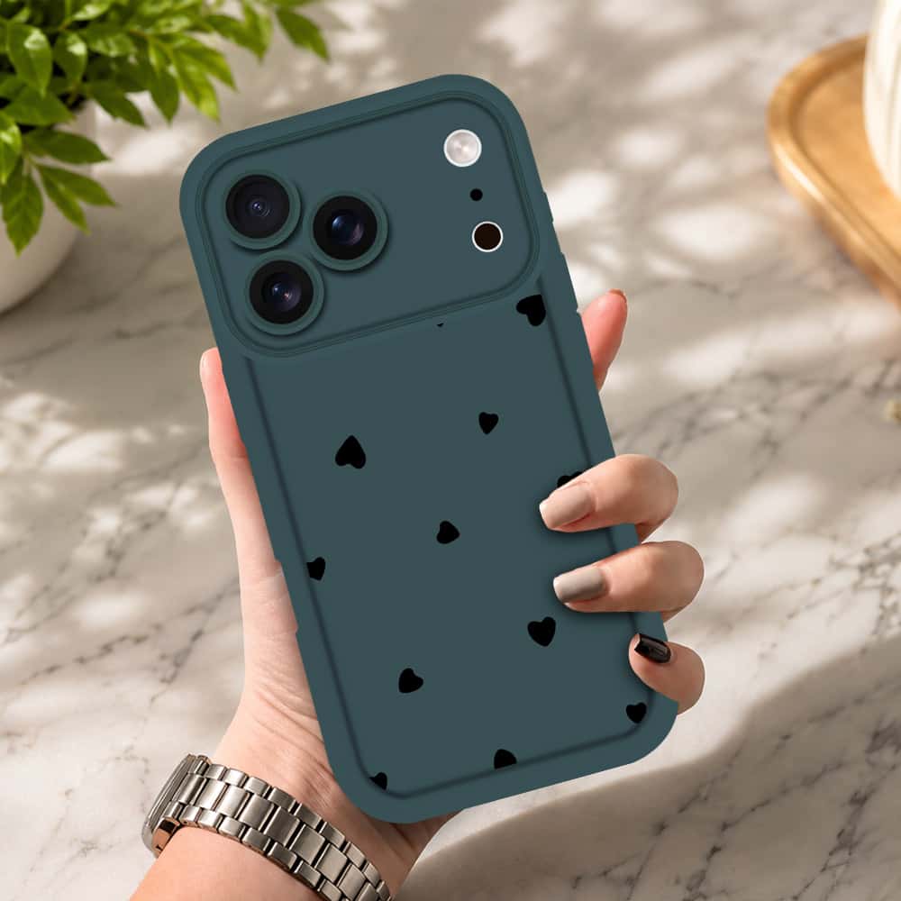 iPhone 17 Pro Max - Dark Green - Classic Heart Print - ONation Step Up Series - HQ Liquid Silicone Soft Case