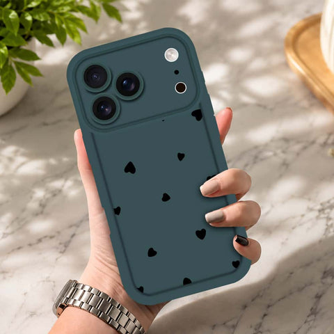 iPhone 17 Pro Max - Dark Green - Classic Heart Print - ONation Step Up Series - HQ Liquid Silicone Soft Case