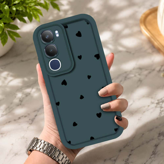 Vivo Y29 5G  - Dark Green - Classic Heart Print - ONation Step Up Series - HQ Liquid Silicone Soft Case