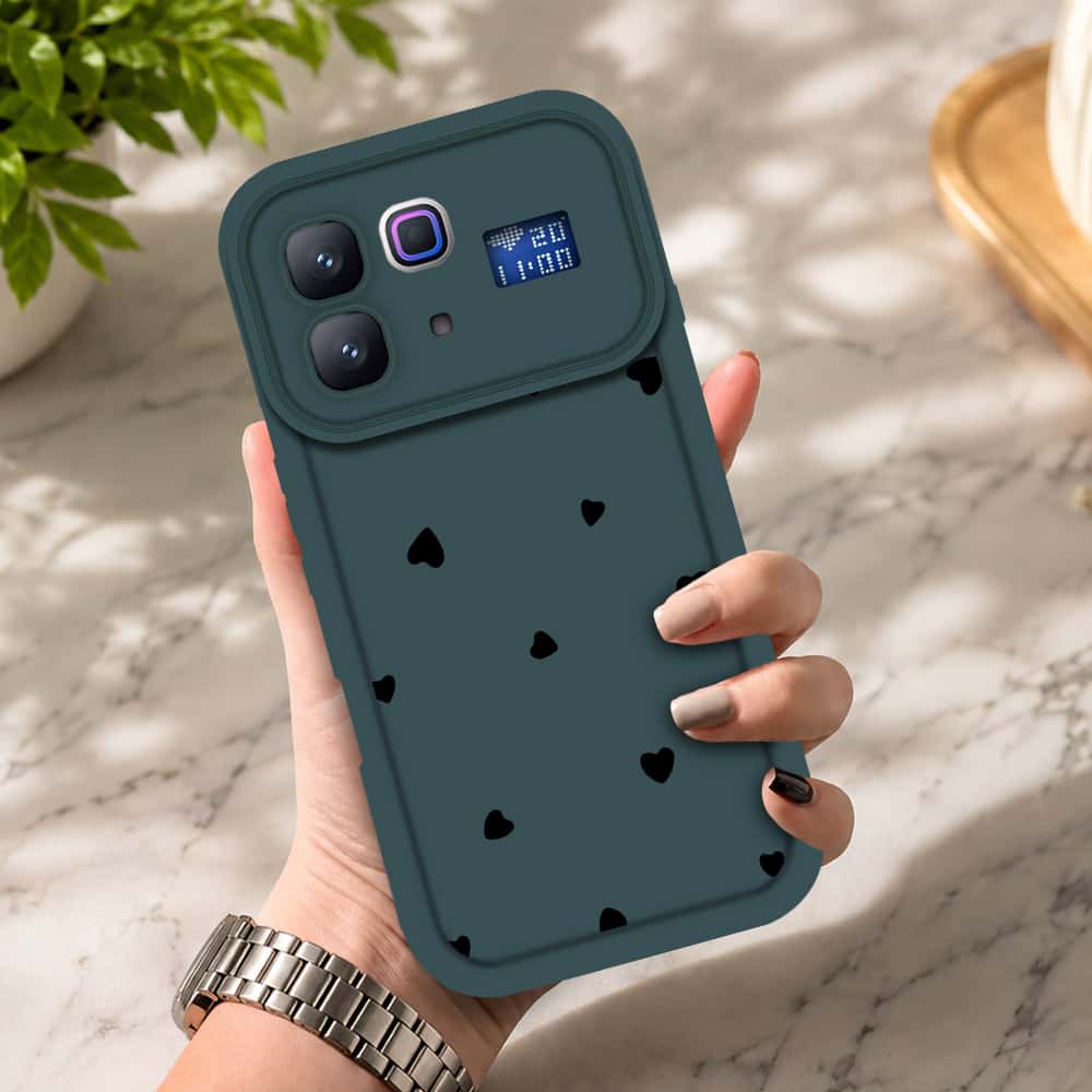 Infinix Note 60 - Dark Green - Classic Heart Print - ONation Step Up Series - HQ Liquid Silicone Soft Case