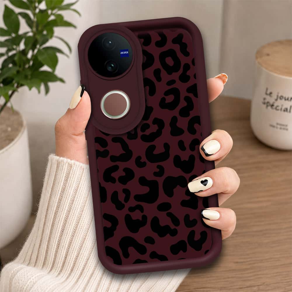 Vivo V50 - Maroon - Classic Leopard Print - ONation Step Up Series - HQ Liquid Silicone Soft Case