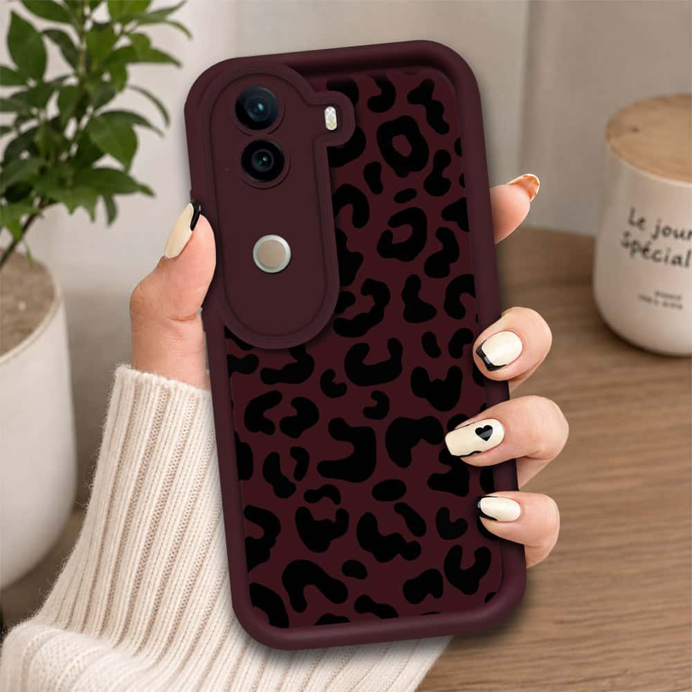 Vivo V40e - Maroon - Classic Leopard Print - ONation Step Up Series - HQ Liquid Silicone Soft Case