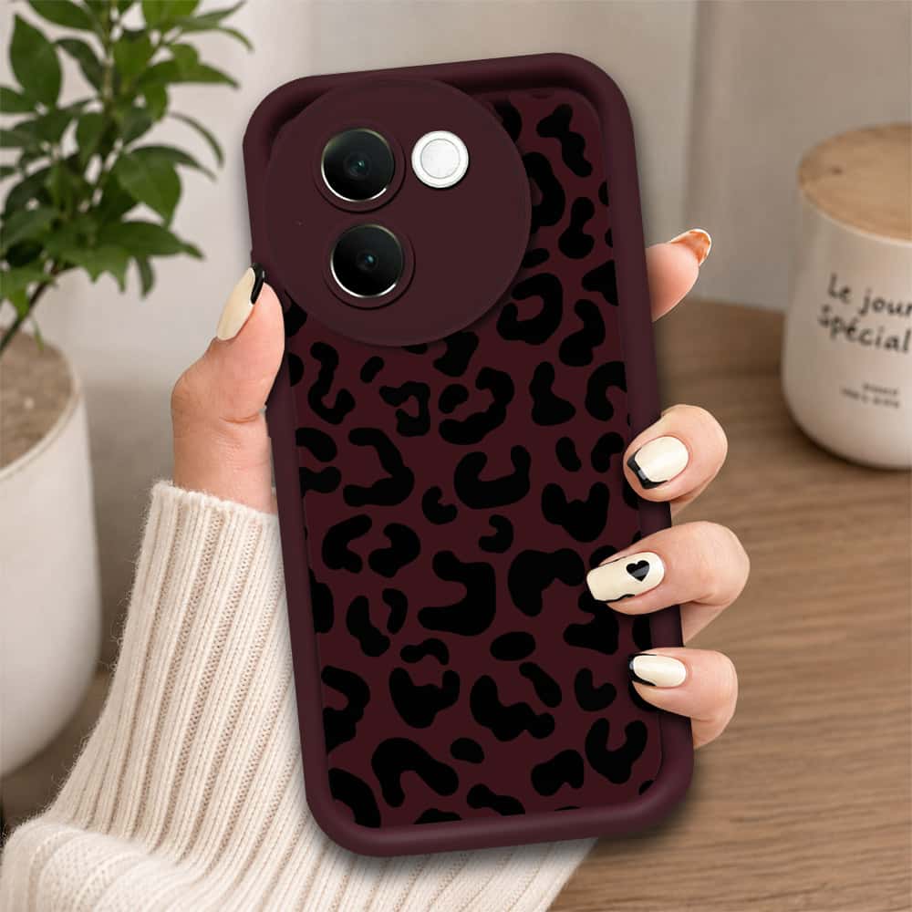 Vivo V30e - Maroon - Classic Leopard Print - ONation Step Up Series - HQ Liquid Silicone Soft Case